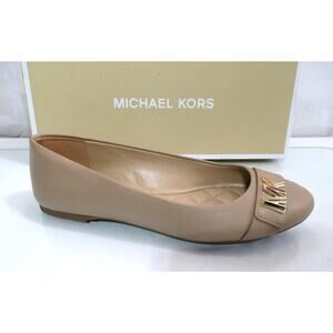 Michael Kors Jilly Ballet Flat Shoes Round Toe MK Logo Camel Beige Size 7.5